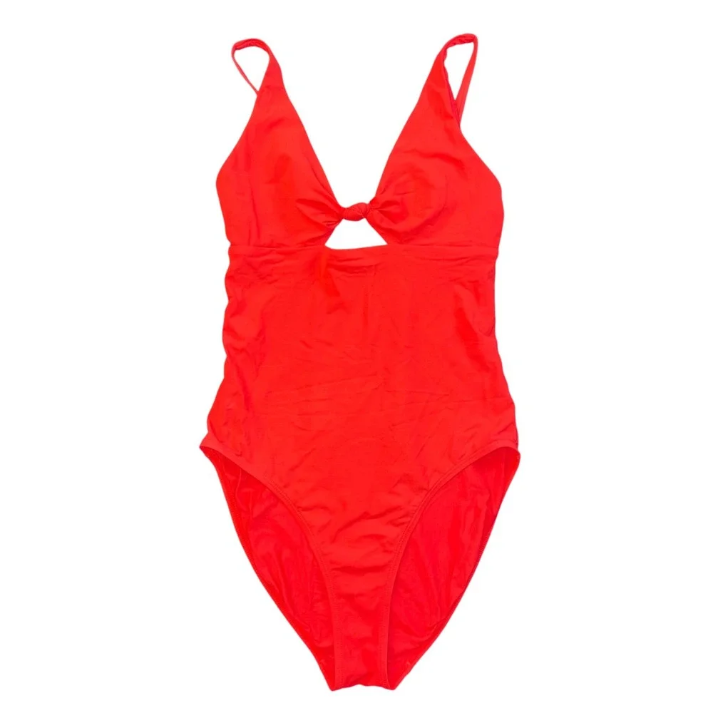 Tory Burch Womens Red Front Tie Knot V-Neck One Piece Swimsuit Sz S Small 934